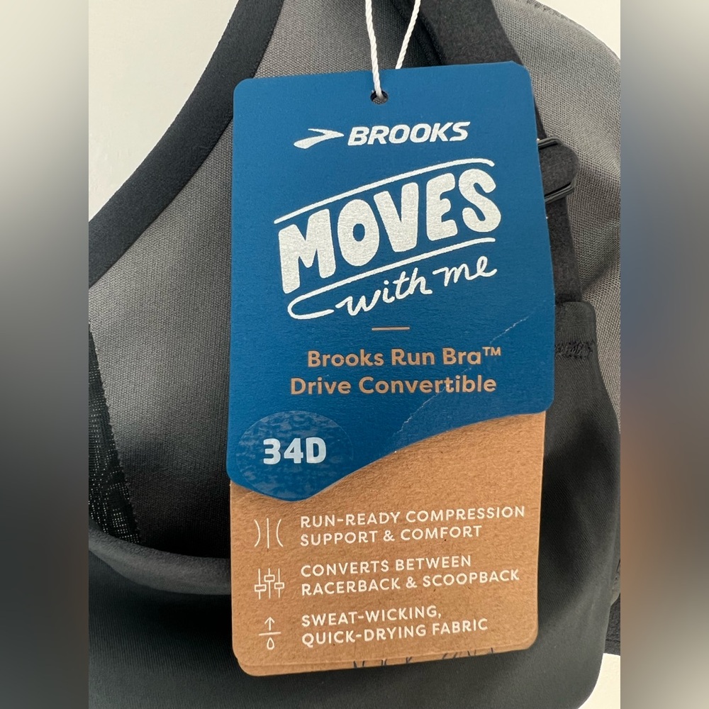 BROOKS Molded Cup Drive Convertible Run Sports Bra 34D Asphalt Color NWT - Picture 7 of 8
